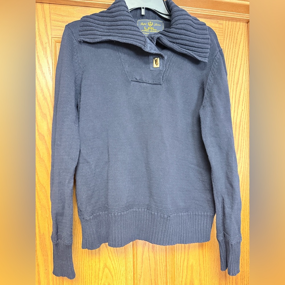 Lauren Ralph Lauren Women's Navy Knit Pullover Sweater with Collar